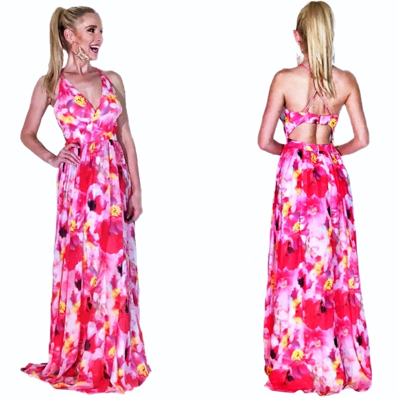 Aidan Mattox Dresses & Skirts - Pink Floral Print Aidan Mattox Flowy Prom Dress